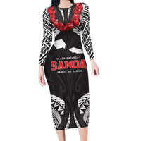 Samoa Black Saturday Family Matching Long Sleeve Bodycon Dress and Hawaiian Shirt Samoa mo Samoa with Black Ula Fala