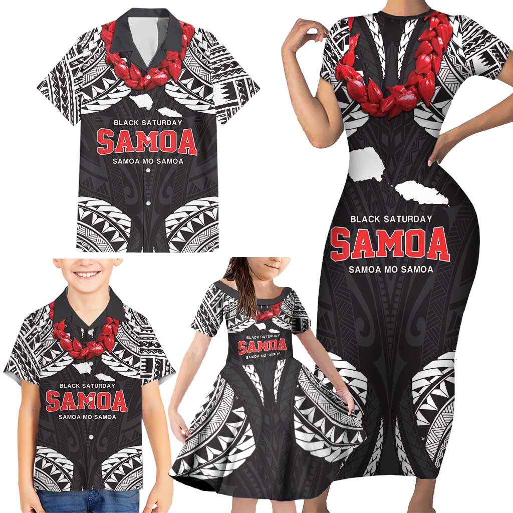 Samoa Black Saturday Family Matching Short Sleeve Bodycon Dress and Hawaiian Shirt Samoa mo Samoa with Black Ula Fala