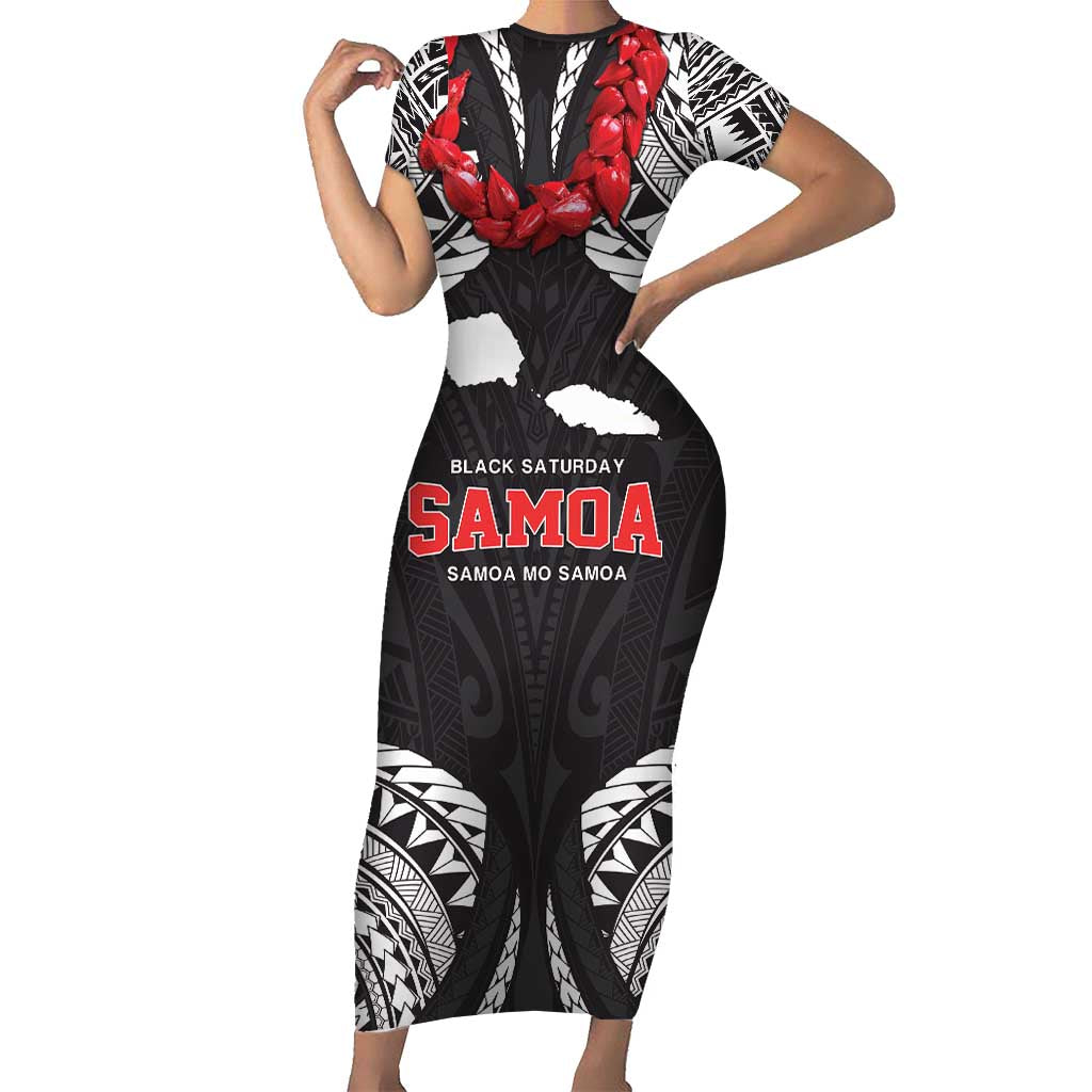 Samoa Black Saturday Short Sleeve Bodycon Dress Samoa mo Samoa with Black Ula Fala