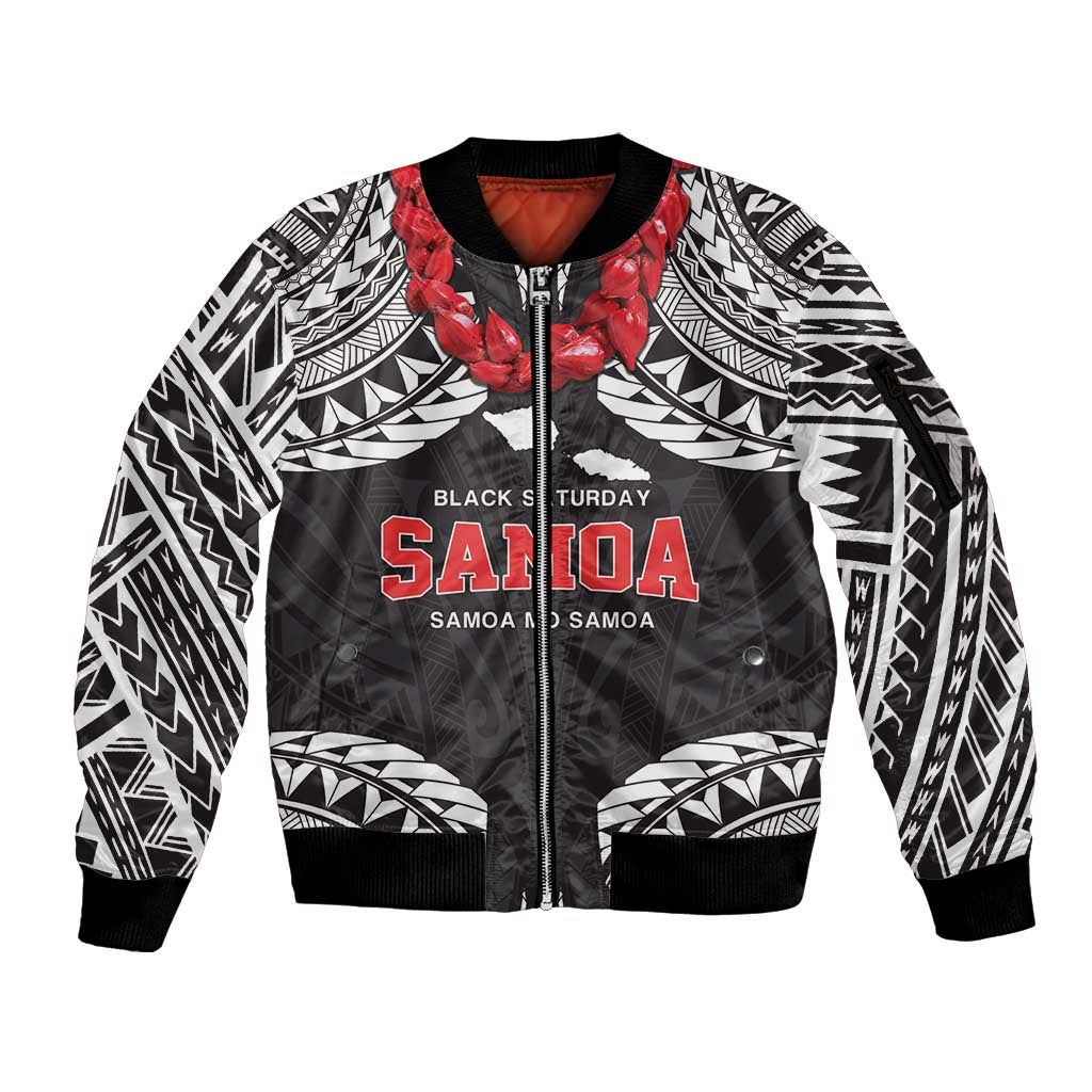 Samoa Black Saturday Sleeve Zip Bomber Jacket Samoa mo Samoa with Black Ula Fala