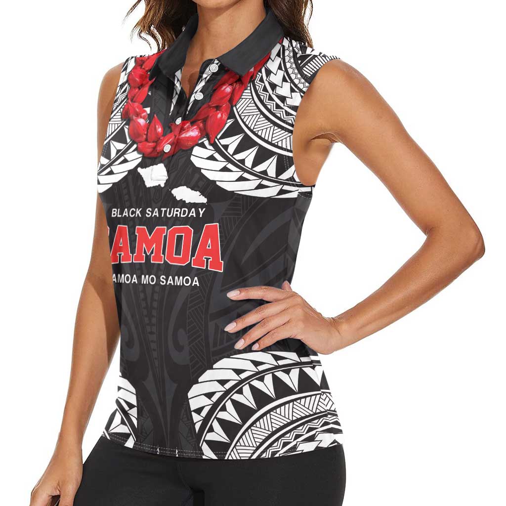 Samoa Black Saturday Women Sleeveless Polo Shirt Samoa mo Samoa with Black Ula Fala