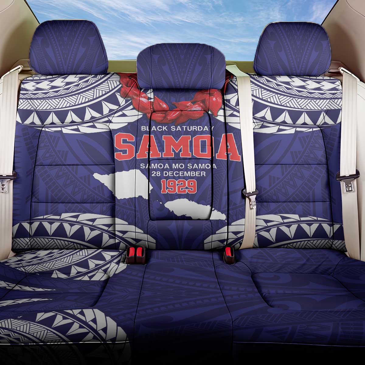 Samoa Black Saturday Back Car Seat Cover Samoa mo Samoa with Blue Ula Fala