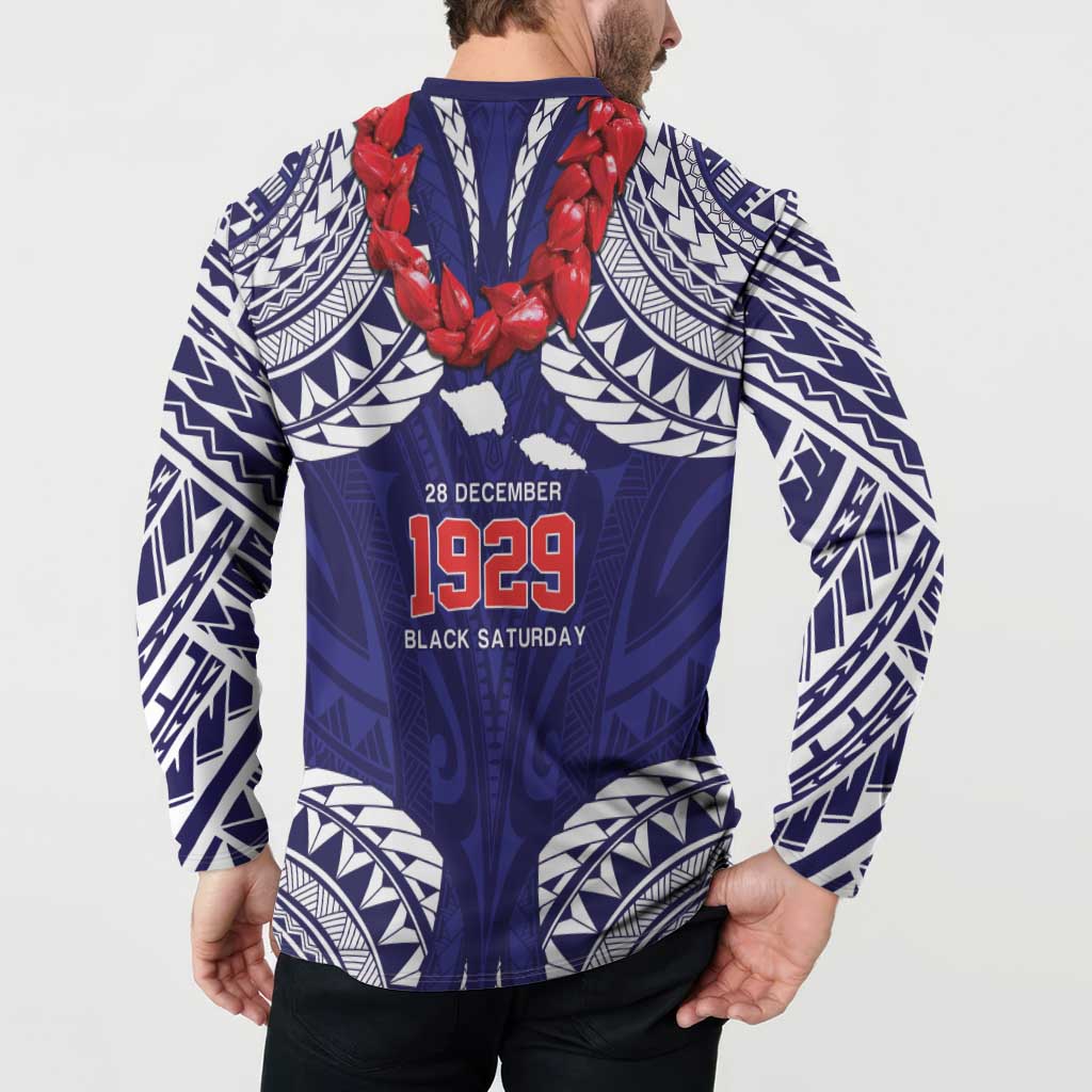 Samoa Black Saturday Button Sweatshirt Samoa mo Samoa with Blue Ula Fala