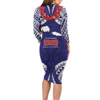 Samoa Black Saturday Family Matching Long Sleeve Bodycon Dress and Hawaiian Shirt Samoa mo Samoa with Blue Ula Fala