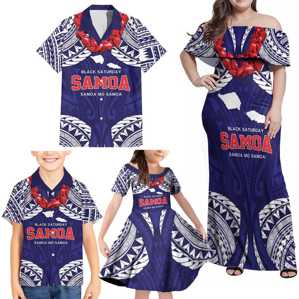 Samoa Black Saturday Family Matching Off Shoulder Maxi Dress and Hawaiian Shirt Samoa mo Samoa with Blue Ula Fala