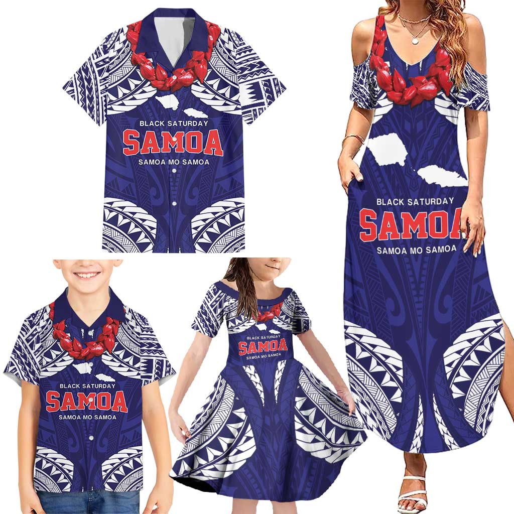 Samoa Black Saturday Family Matching Summer Maxi Dress and Hawaiian Shirt Samoa mo Samoa with Blue Ula Fala