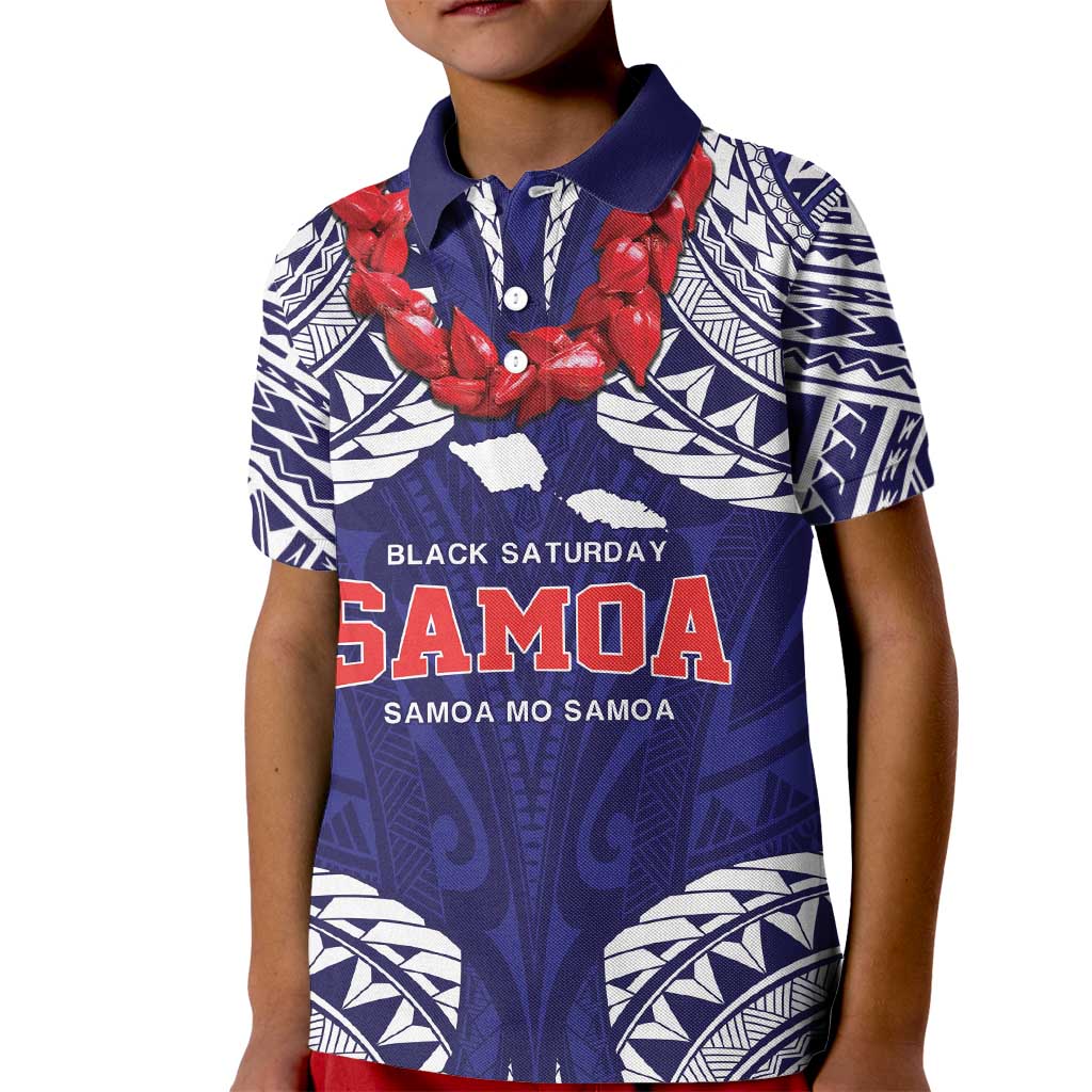 Samoa Black Saturday Kid Polo Shirt Samoa mo Samoa with Blue Ula Fala