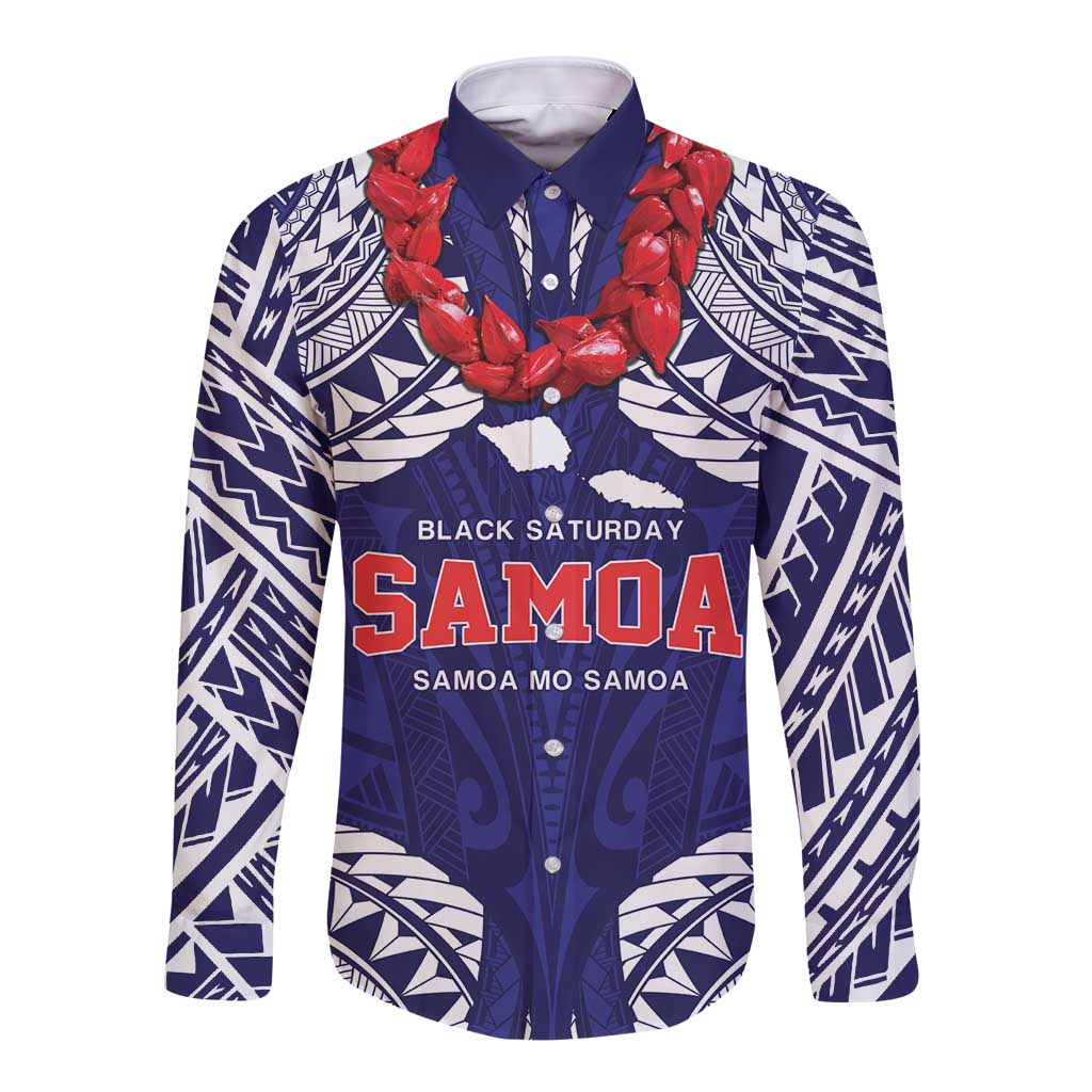 Samoa Black Saturday Long Sleeve Button Shirt Samoa mo Samoa with Blue Ula Fala