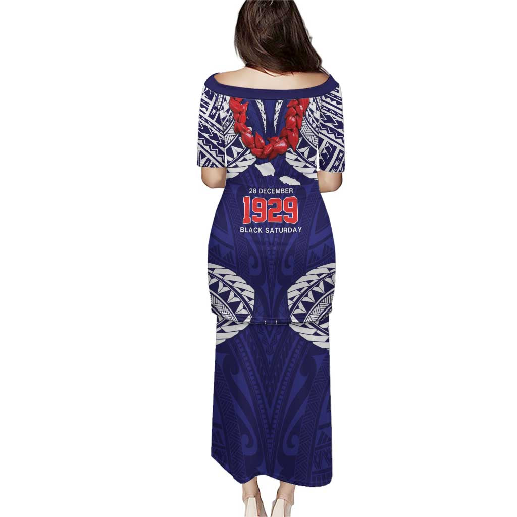 Samoa Black Saturday Puletasi Samoa mo Samoa with Blue Ula Fala