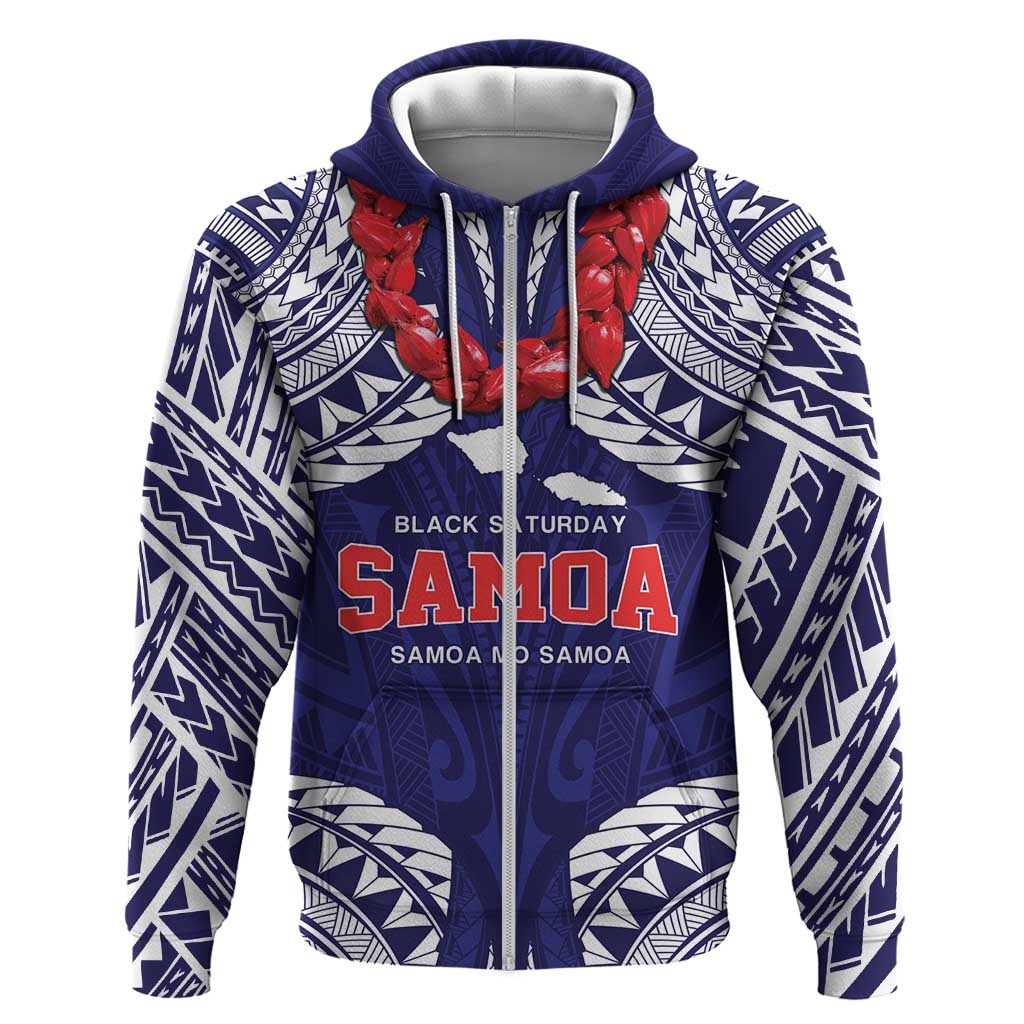 Samoa Black Saturday Zip Hoodie Samoa mo Samoa with Blue Ula Fala