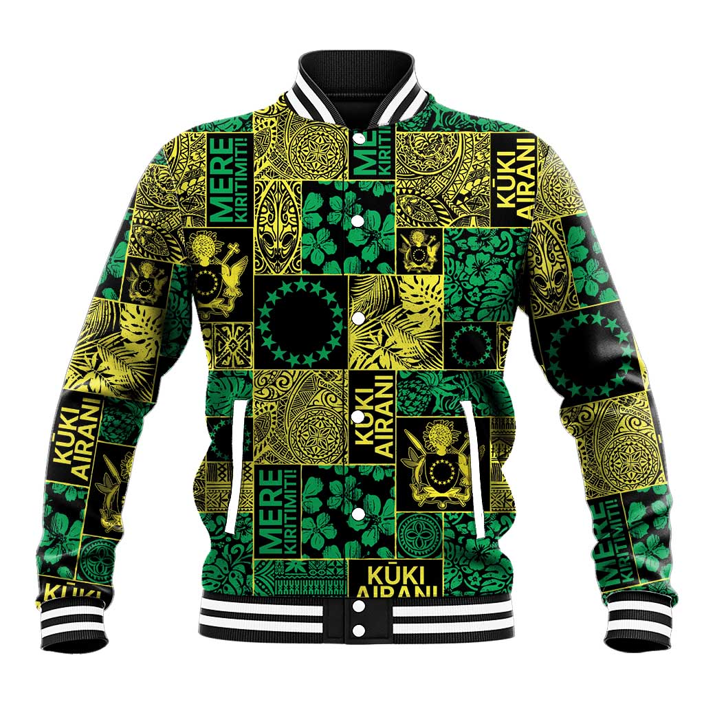 Cook Islands Mere Kiritimiti Baseball Jacket Pacific Patchwork Xmas Vibes - Polynesian Pride