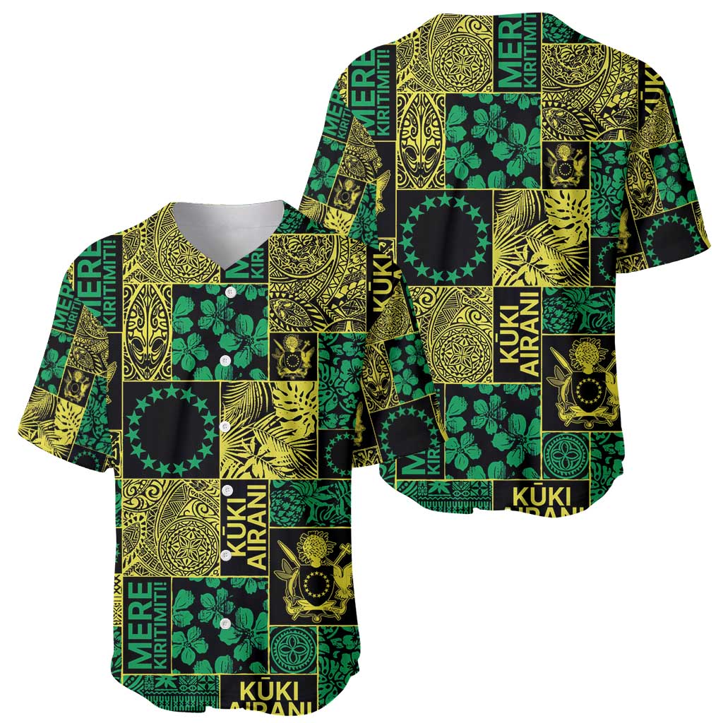 Cook Islands Mere Kiritimiti Baseball Jersey Pacific Patchwork Xmas Vibes - Polynesian Pride