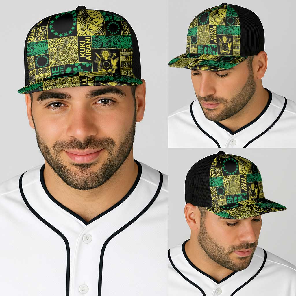 Cook Islands Mere Kiritimiti Baseball Net Cap Pacific Patchwork Xmas Vibes - Polynesian Pride
