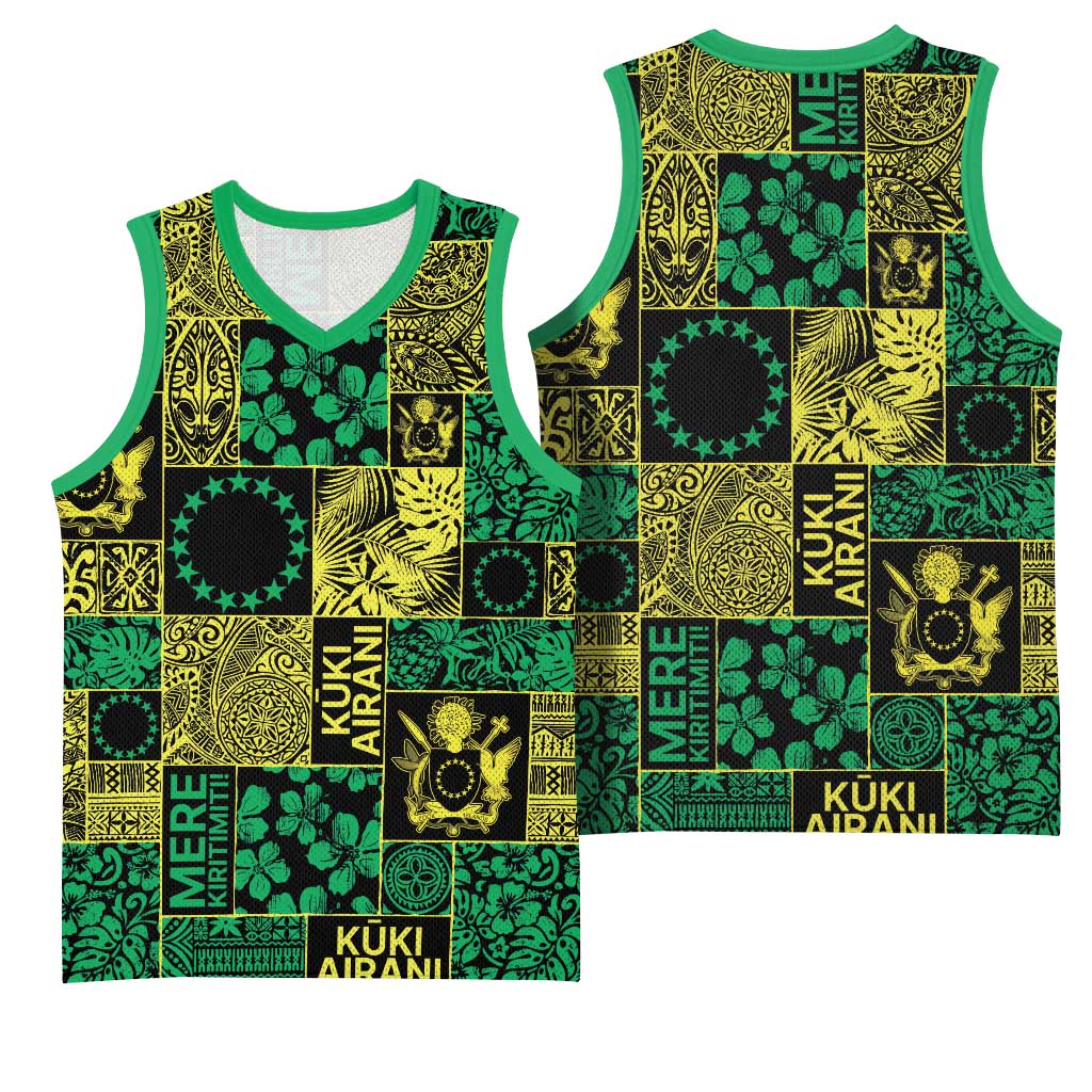 Cook Islands Mere Kiritimiti Basketball Jersey Pacific Patchwork Xmas Vibes - Polynesian Pride