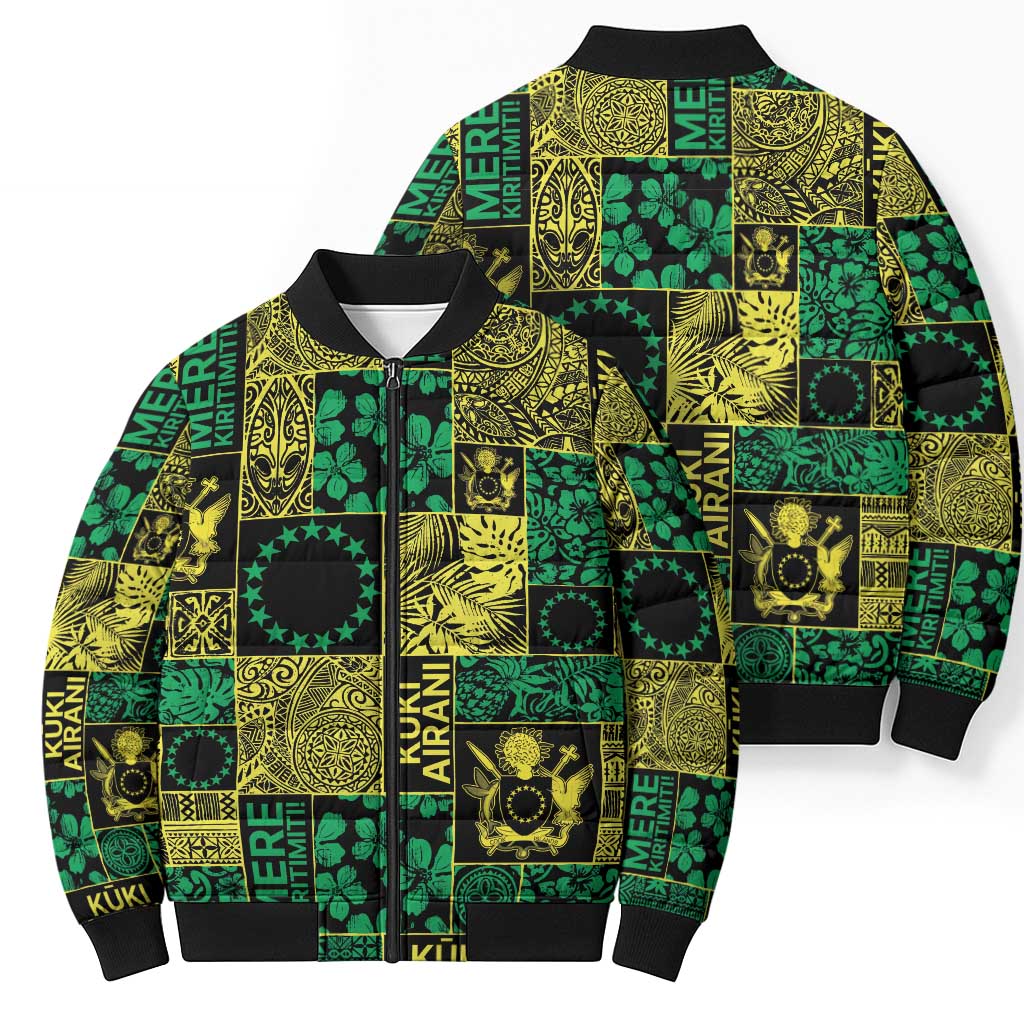 Cook Islands Mere Kiritimiti Bomber Puffer Jacket Pacific Patchwork Xmas Vibes - Polynesian Pride
