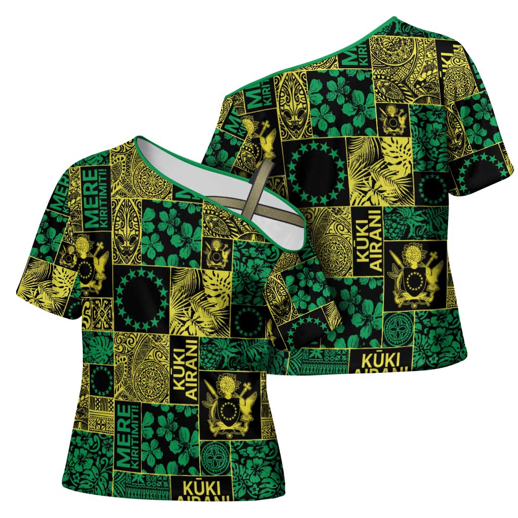 Cook Islands Mere Kiritimiti Cross Shoulder Shirt Pacific Patchwork Xmas Vibes - Polynesian Pride