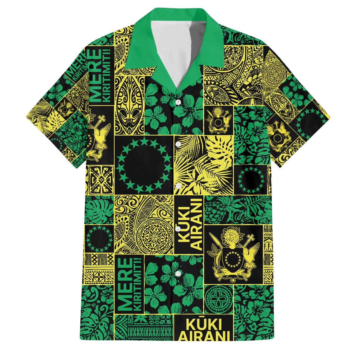 Cook Islands Mere Kiritimiti Family Matching Off The Shoulder Long Sleeve Dress and Hawaiian Shirt Pacific Patchwork Xmas Vibes - Polynesian Pride