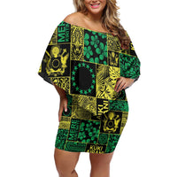 Cook Islands Mere Kiritimiti Family Matching Off Shoulder Short Dress and Hawaiian Shirt Pacific Patchwork Xmas Vibes - Polynesian Pride