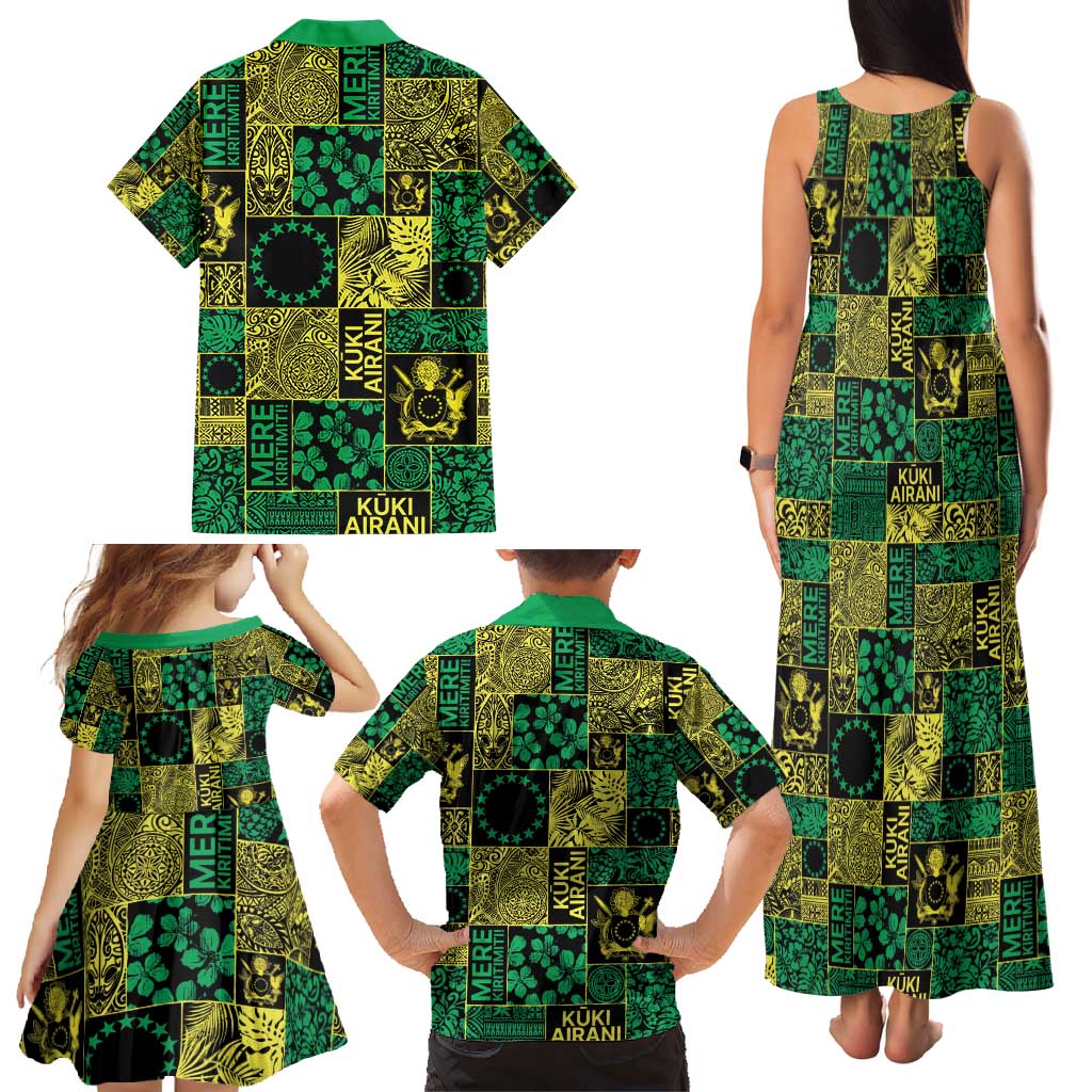 Cook Islands Mere Kiritimiti Family Matching Tank Maxi Dress and Hawaiian Shirt Pacific Patchwork Xmas Vibes - Polynesian Pride