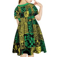 Cook Islands Mere Kiritimiti Kid Short Sleeve Dress Pacific Patchwork Xmas Vibes - Polynesian Pride