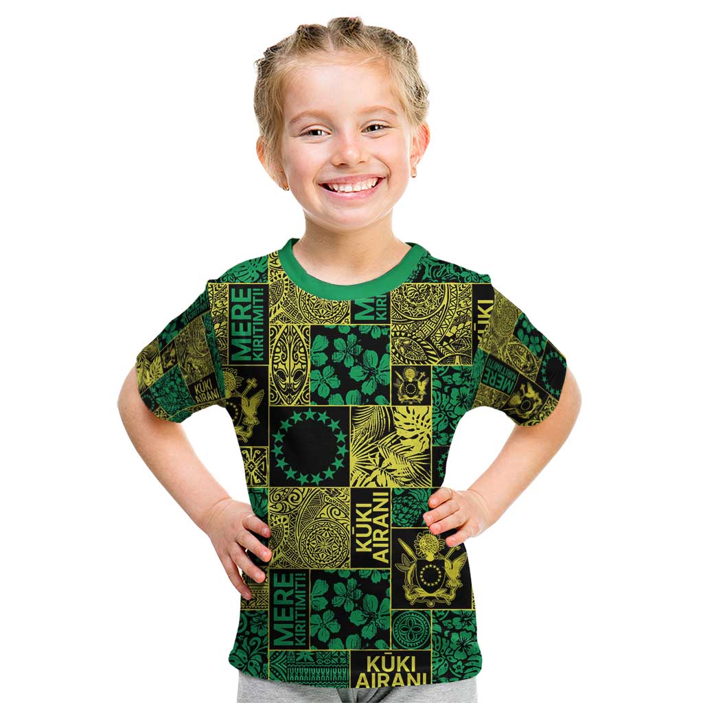 Cook Islands Mere Kiritimiti Kid T Shirt Pacific Patchwork Xmas Vibes - Polynesian Pride