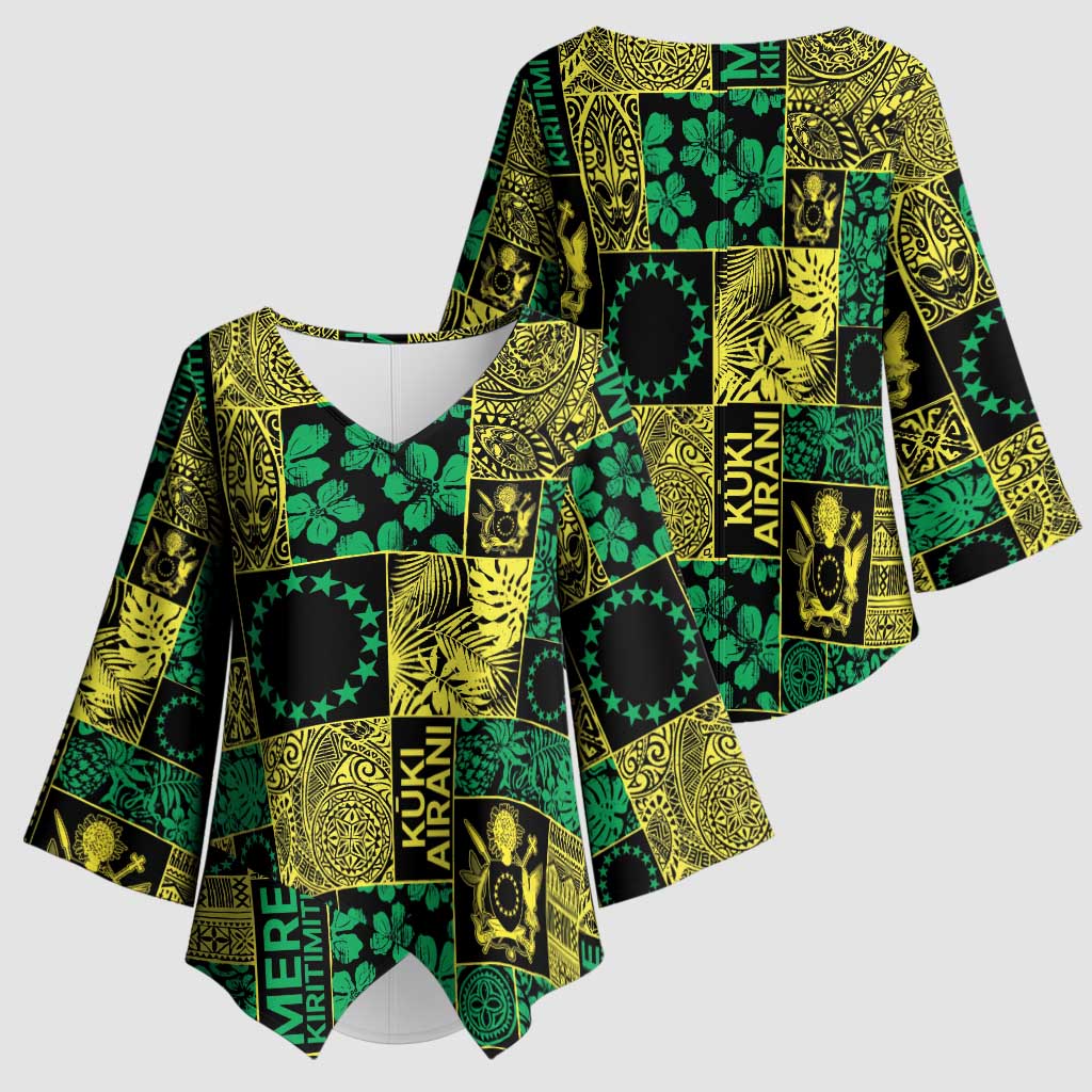 Cook Islands Mere Kiritimiti Kimono Sleeve Blouse Pacific Patchwork Xmas Vibes - Polynesian Pride