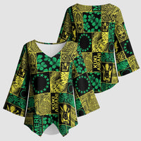 Cook Islands Mere Kiritimiti Kimono Sleeve Blouse Pacific Patchwork Xmas Vibes - Polynesian Pride
