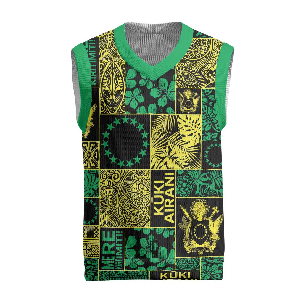 Cook Islands Mere Kiritimiti Christmas Knitted V-Neck Vest Pacific Patchwork Xmas Vibes - Polynesian Pride