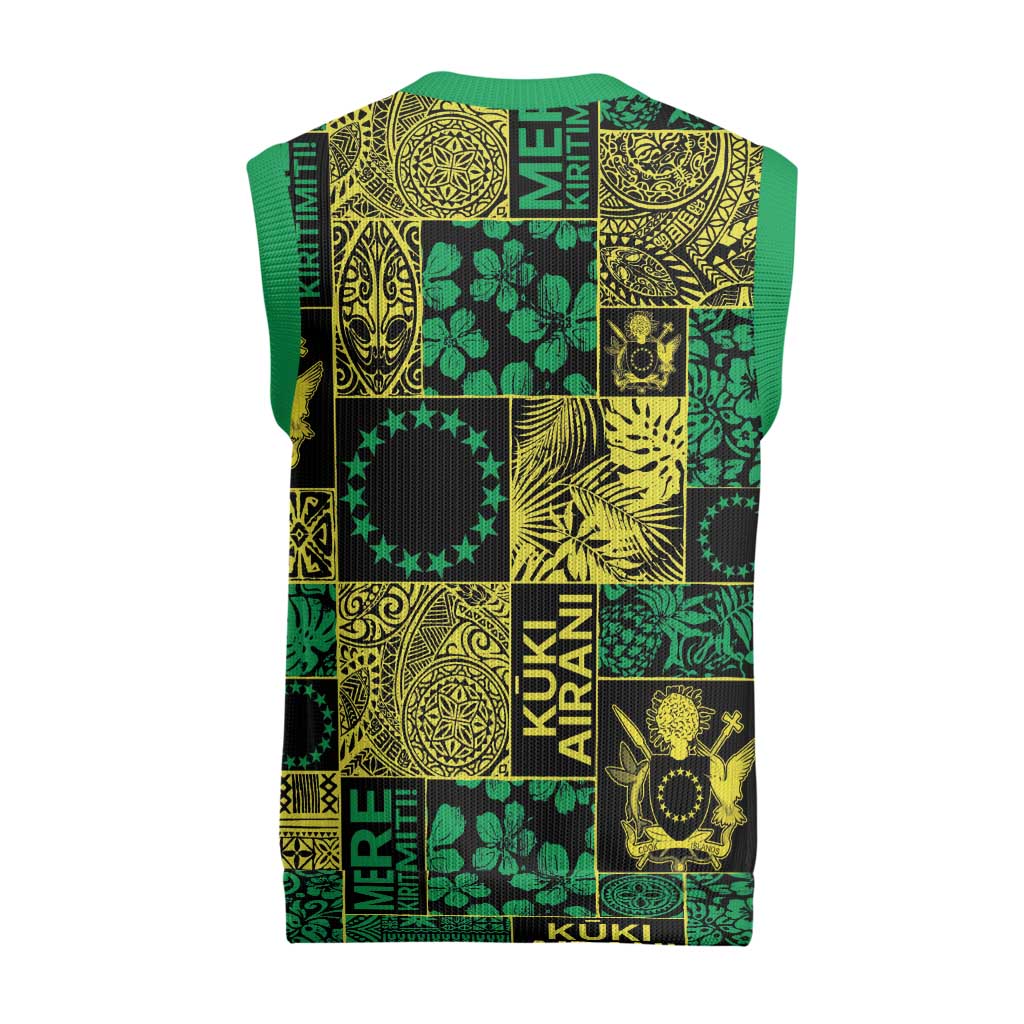 Cook Islands Mere Kiritimiti Christmas Knitted V-Neck Vest Pacific Patchwork Xmas Vibes - Polynesian Pride