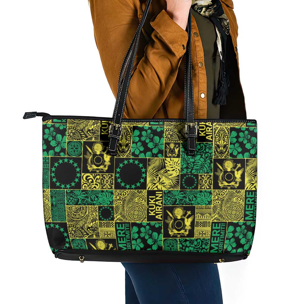Cook Islands Mere Kiritimiti Leather Tote Bag Pacific Patchwork Xmas Vibes - Polynesian Pride