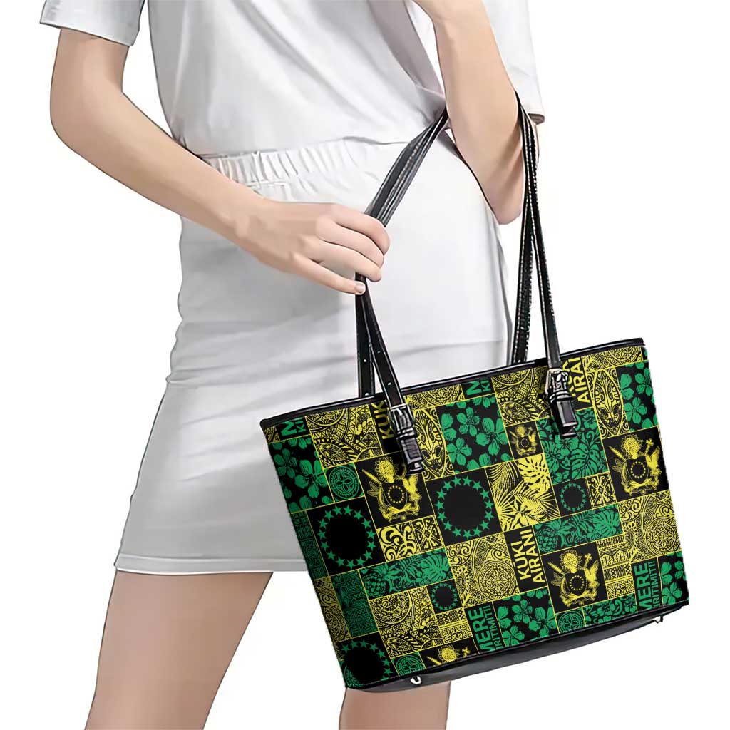 Cook Islands Mere Kiritimiti Leather Tote Bag Pacific Patchwork Xmas Vibes - Polynesian Pride