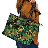 Cook Islands Mere Kiritimiti Leather Tote Bag Pacific Patchwork Xmas Vibes - Polynesian Pride
