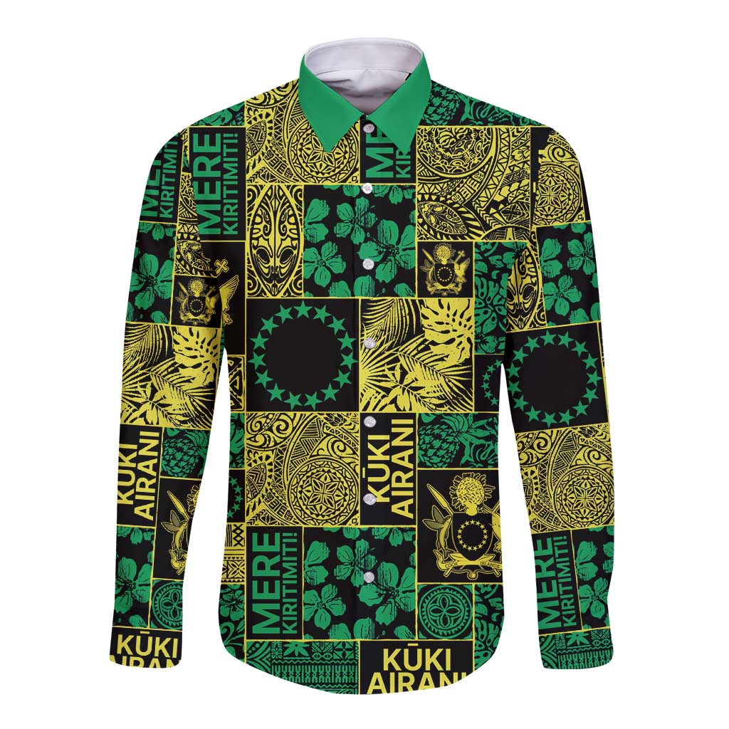 Cook Islands Mere Kiritimiti Long Sleeve Button Shirt Pacific Patchwork Xmas Vibes - Polynesian Pride