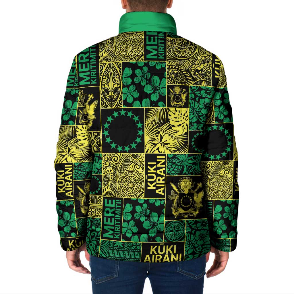 Cook Islands Mere Kiritimiti Padded Jacket Pacific Patchwork Xmas Vibes - Polynesian Pride