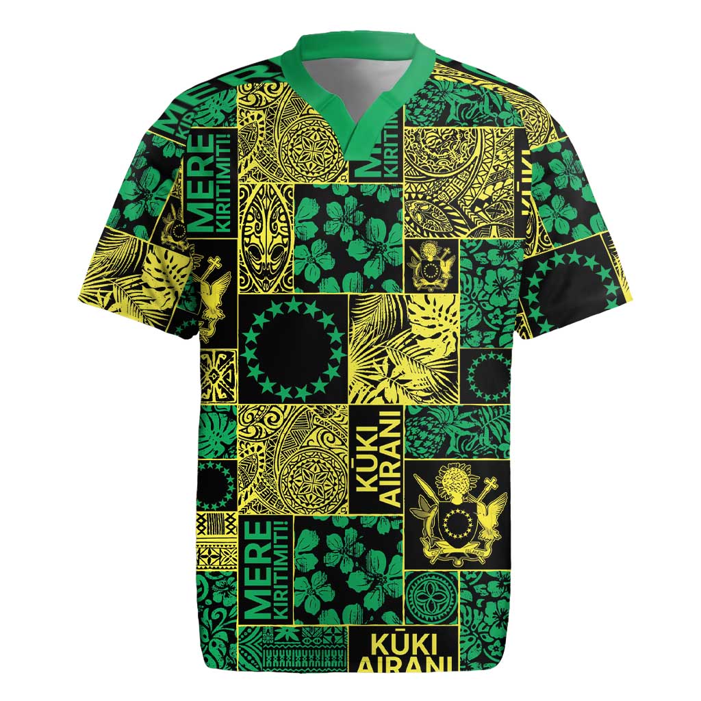Cook Islands Mere Kiritimiti Rugby Jersey Pacific Patchwork Xmas Vibes - Polynesian Pride