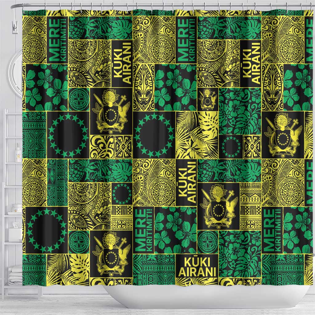 Cook Islands Mere Kiritimiti Shower Curtain Pacific Patchwork Xmas Vibes - Polynesian Pride