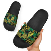 Cook Islands Mere Kiritimiti Slide Sandals Pacific Patchwork Xmas Vibes - Polynesian Pride
