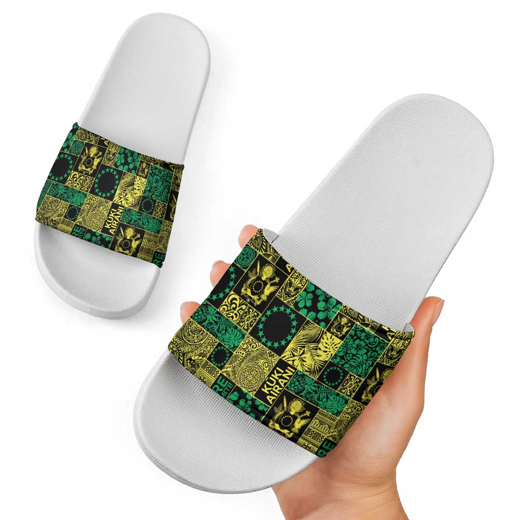 Cook Islands Mere Kiritimiti Slide Sandals Pacific Patchwork Xmas Vibes - Polynesian Pride