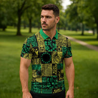 Cook Islands Mere Kiritimiti Zipper Polo Shirt Pacific Patchwork Xmas Vibes - Polynesian Pride