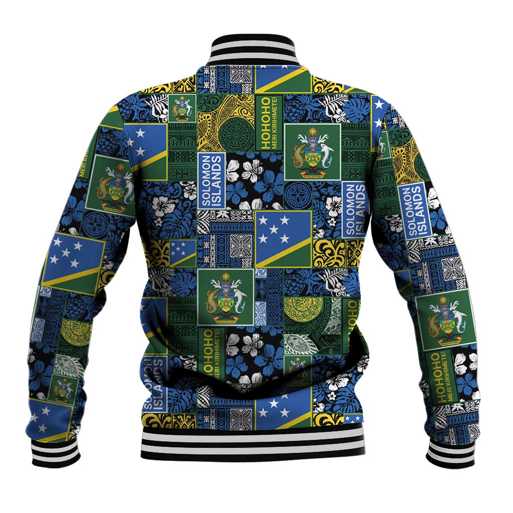Solomon Islands Meri Kirihimete Baseball Jacket Pacific Patchwork Xmas Vibes - Polynesian Pride