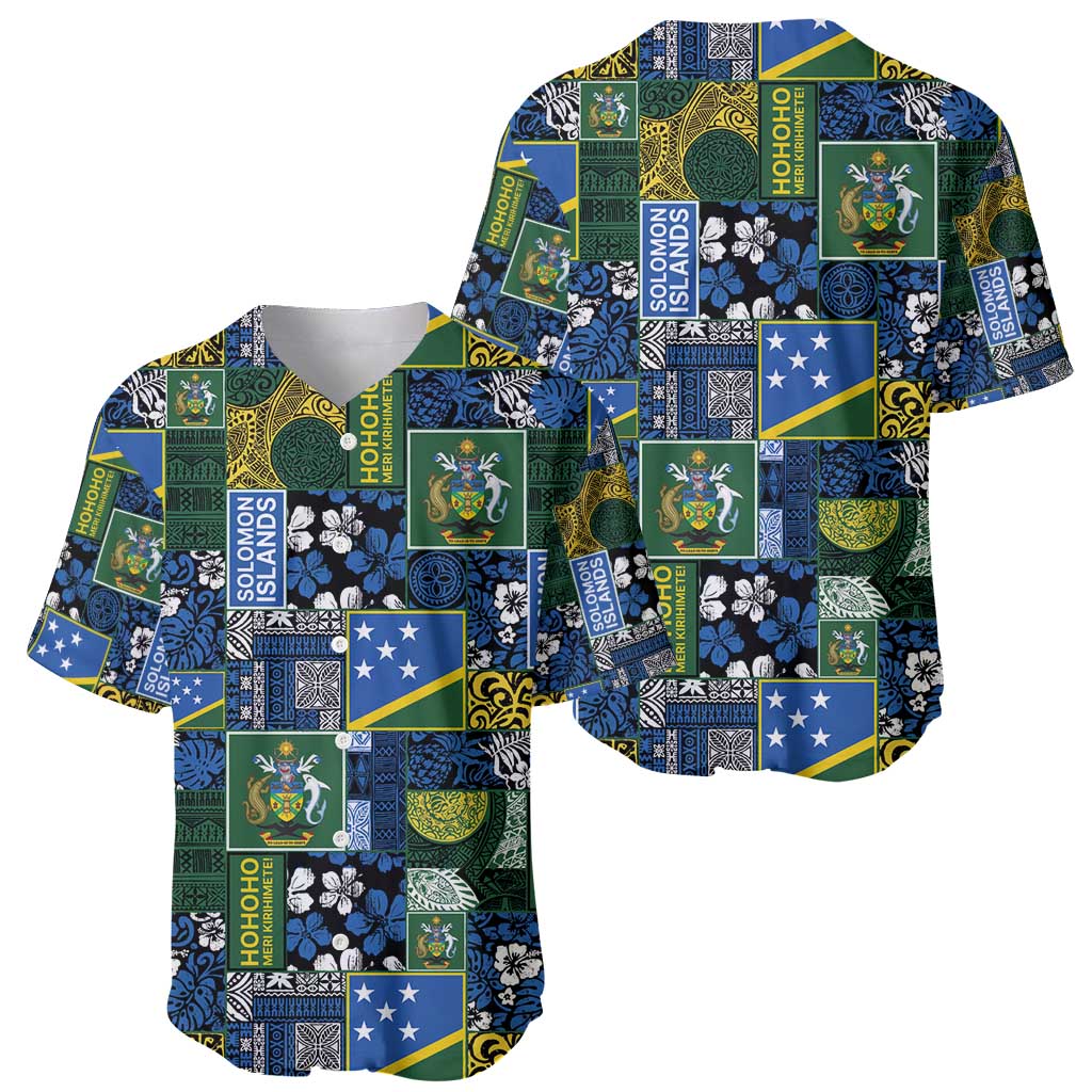 Solomon Islands Meri Kirihimete Baseball Jersey Pacific Patchwork Xmas Vibes - Polynesian Pride