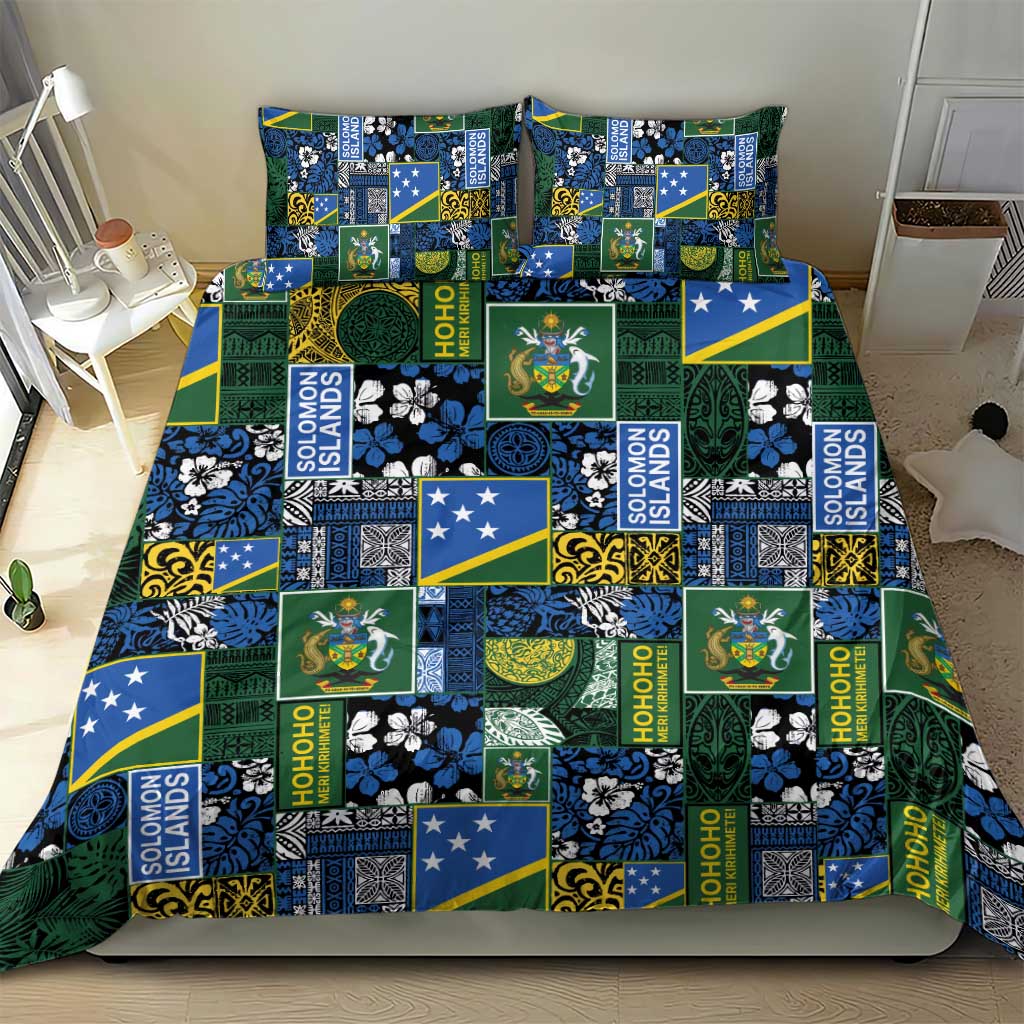 Solomon Islands Meri Kirihimete Bedding Set Pacific Patchwork Xmas Vibes - Polynesian Pride