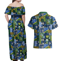 Solomon Islands Meri Kirihimete Couples Matching Off Shoulder Maxi Dress and Hawaiian Shirt Pacific Patchwork Xmas Vibes LT9 - Polynesian Pride