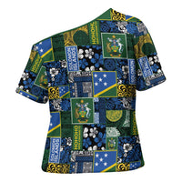 Solomon Islands Meri Kirihimete Cross Shoulder Shirt Pacific Patchwork Xmas Vibes - Polynesian Pride