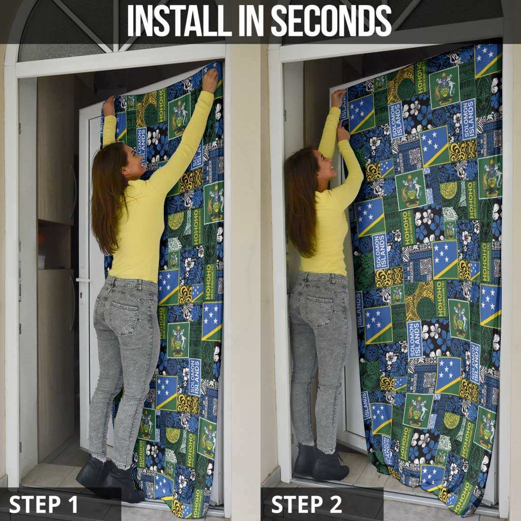 Solomon Islands Meri Kirihimete Door Cover Pacific Patchwork Xmas Vibes - Polynesian Pride