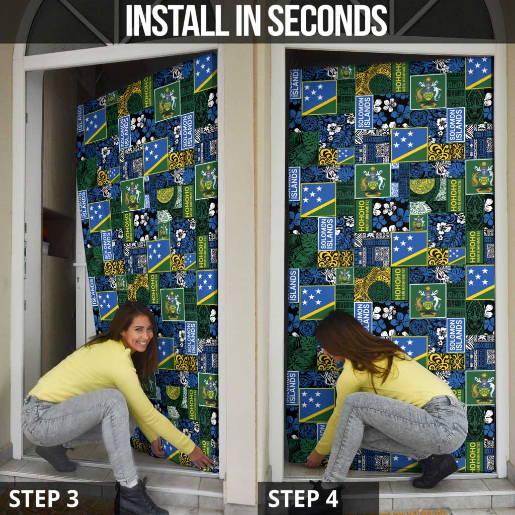 Solomon Islands Meri Kirihimete Door Cover Pacific Patchwork Xmas Vibes - Polynesian Pride