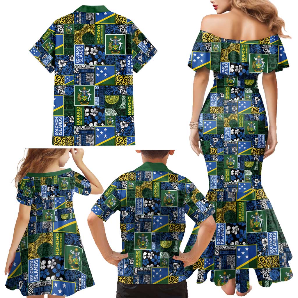 Solomon Islands Meri Kirihimete Family Matching Mermaid Dress and Hawaiian Shirt Pacific Patchwork Xmas Vibes - Polynesian Pride