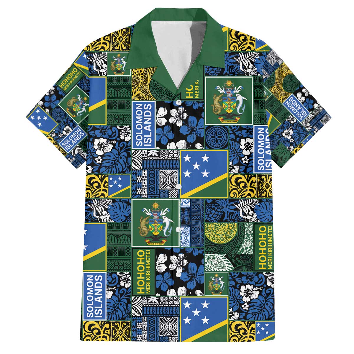 Solomon Islands Meri Kirihimete Family Matching Off The Shoulder Long Sleeve Dress and Hawaiian Shirt Pacific Patchwork Xmas Vibes - Polynesian Pride