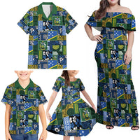Solomon Islands Meri Kirihimete Family Matching Off Shoulder Maxi Dress and Hawaiian Shirt Pacific Patchwork Xmas Vibes - Polynesian Pride