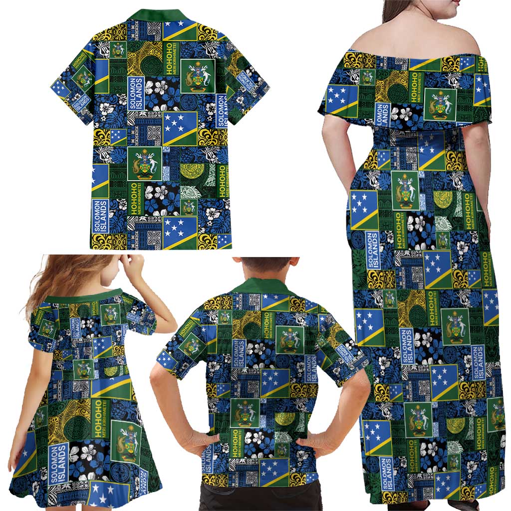 Solomon Islands Meri Kirihimete Family Matching Off Shoulder Maxi Dress and Hawaiian Shirt Pacific Patchwork Xmas Vibes - Polynesian Pride